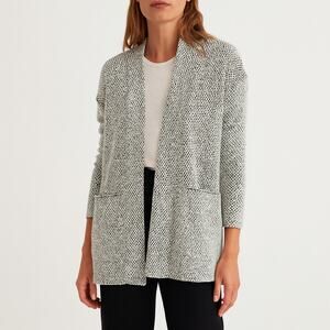MARINE LAYER Black‎ & White Textured Knit Open Front Cardigan Sweater Jacket Lg